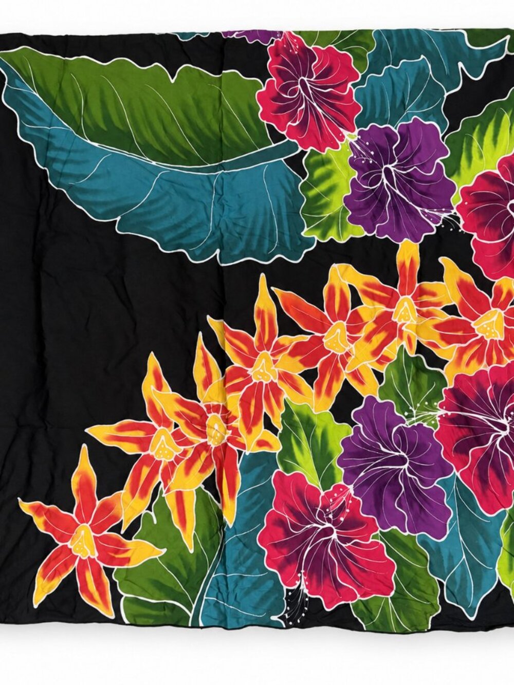 Diamond Head Hawaii Black Tropical Floral Sarong Pareo Wrap